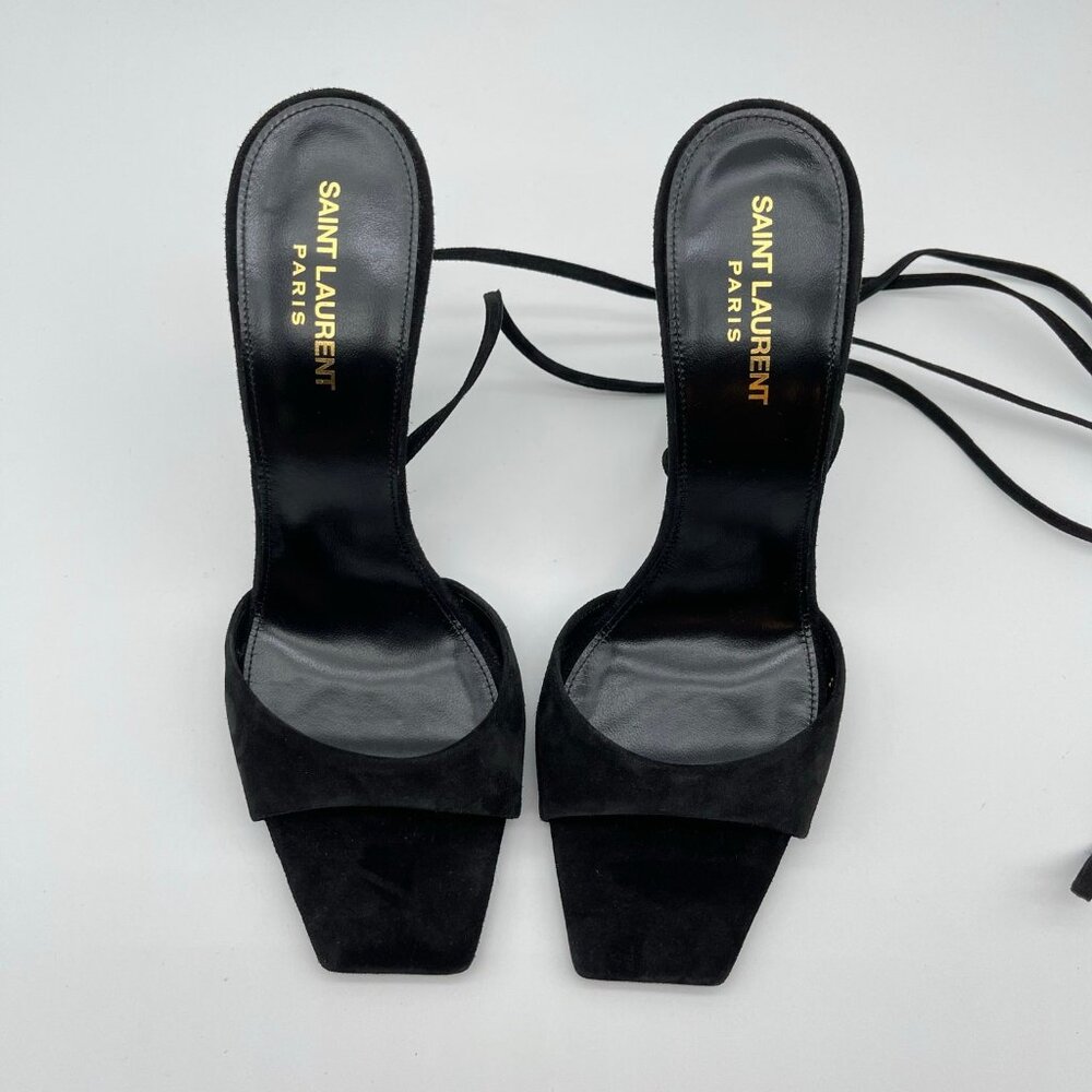 SAINT LAURENT | Vitti Sandal in Nero & Hope Green Black Suede - Picture 7 of 13